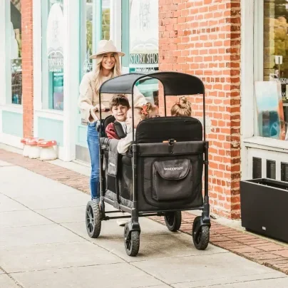 Mother with child in a rented stroller